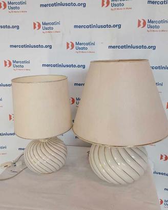 Coppia Di Lampade In Ceramica A Coste Filo Oro