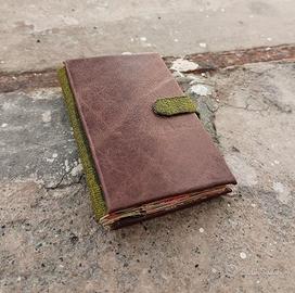 Porta tessere e documenti pelle marrone e verde