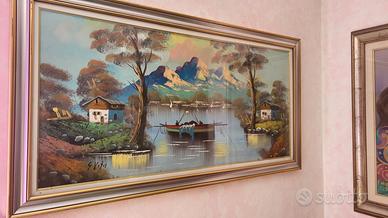 quadro paesaggio lago e montagna