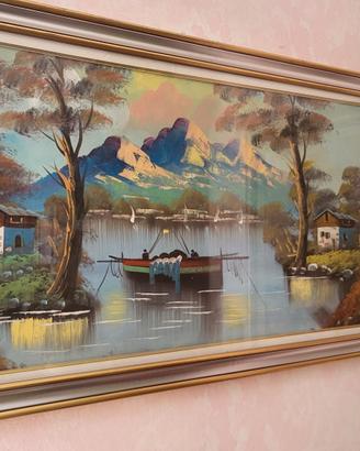 quadro paesaggio lago e montagna