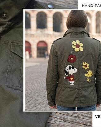 giacca militare vintage/ custom snoopy e woodstock