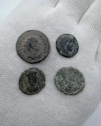 Lotto 4x Monete Romane Follis in Bronzo da Pulire