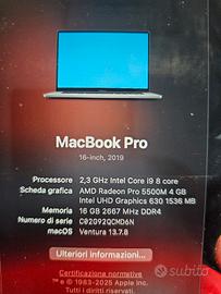 macbook pro 16" pollici