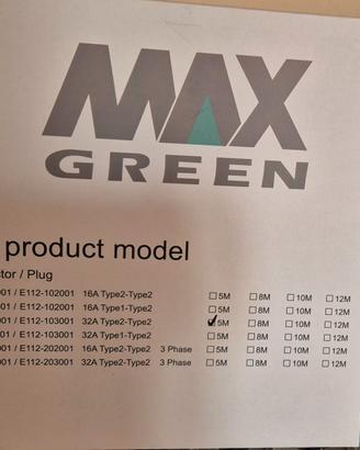 Cavo Ricarica Auto Elettrica MAX GREEN Tipo 2 32A
