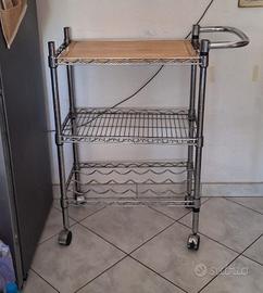 Carrello cucina cromato con tagliere/portabottigli