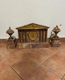 Orologio da camino in marmo e bronzo Vintage