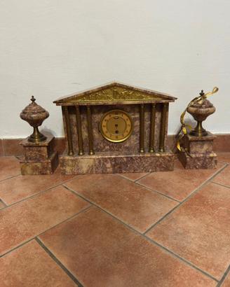 Orologio da camino in marmo e bronzo Vintage