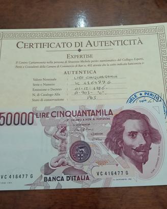 50000 LIRE BERNINI 1 TIPO LETTERA C PERIZIATA