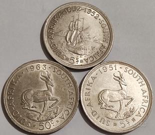 3 monete Sud Africa argento 