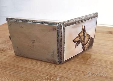 Portasigarette antico con foto in ceramica