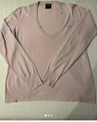 Maglione cotone sun 68 donna scollo “V” rosa