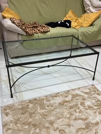 Tavolino in vetro e ferro battuto