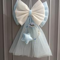 fiocco nascita celeste e bianco glitterato 