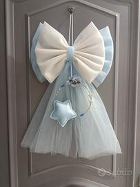 fiocco nascita celeste e bianco glitterato 