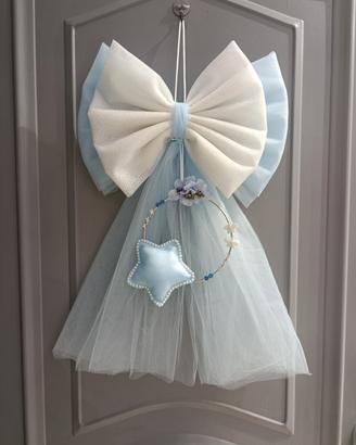 fiocco nascita celeste e bianco glitterato 
