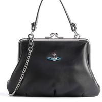 Vivienne westwood borsa pelle nero logo silver