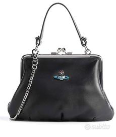 Vivienne westwood borsa pelle nero logo silver