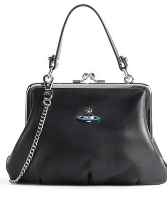 Vivienne westwood borsa pelle nero logo silver