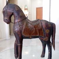 Antico Cavallo Indiano Scultura legno massello 