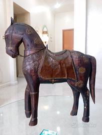 Antico Cavallo Indiano Scultura legno massello 