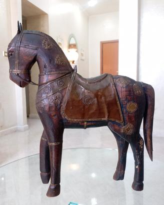 Antico Cavallo Indiano Scultura legno massello 