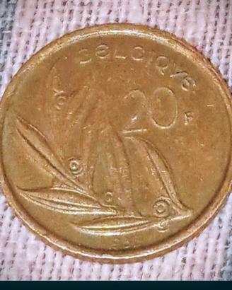 moneta da 20 franchi del 1982 Belgio 