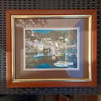 coppia di quadri su lastra con cornice in legno