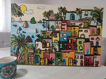Quadro dipinto a mano - Borgo Mediterraneo 