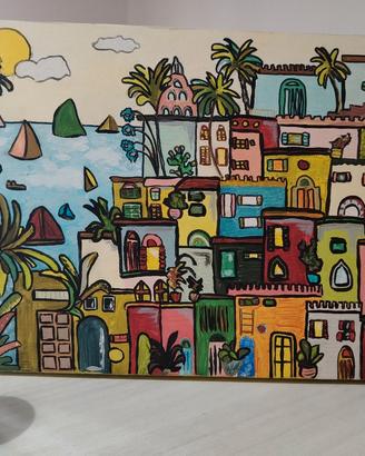 Quadro dipinto a mano - Borgo Mediterraneo 