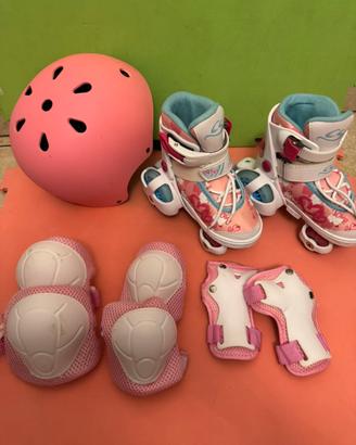 Pattini a Rotelle Bambina 26, 27, 28, 29. Casco.