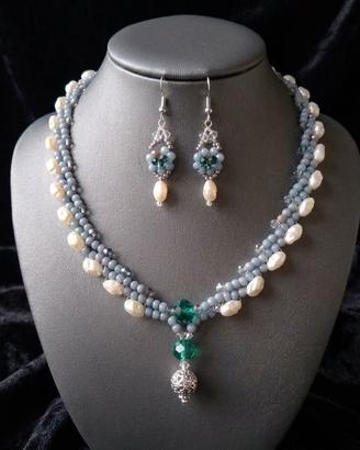 Collana Vintage stile 900 Orecchini Perle handmade