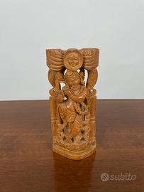 Scultura indiana vintage in legno intagliato mano