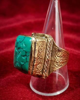Anello lavorato a mano in ottone, turchese unisex