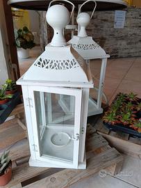 coppia lanterne in legno e ferro white