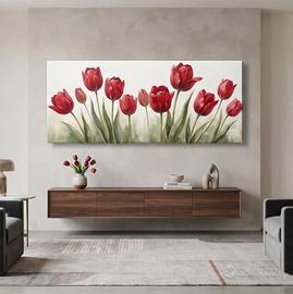 Quadro Moderno Dipinto a Mano - Tulipani Rossi
