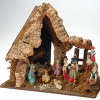 VECCHIO PRESEPE FONTANINI IN PASTA  CON CAPANNA