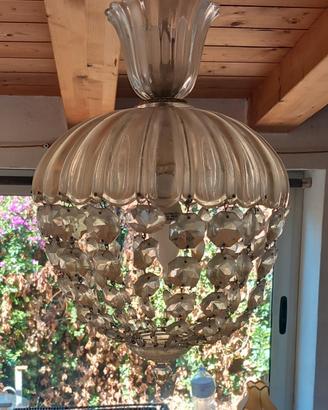 Lampadario a mongolfiera vetro soffiato e cristall