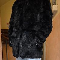Pelliccia nera di vero lapin con cappuccio 