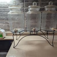 Set 3 dispenser in vetro con supporto