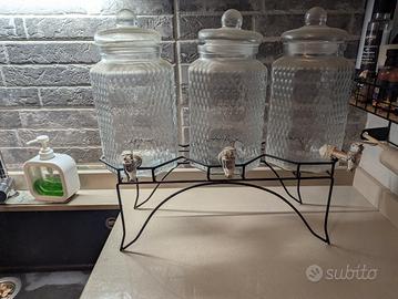 Set 3 dispenser in vetro con supporto