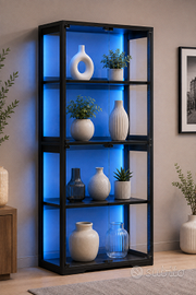 Vetrina espositiva in vetro con LED RGB nera NUOVA