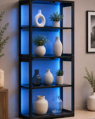Vetrina espositiva in vetro con LED RGB nera NUOVA