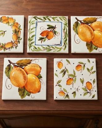 5 piastrelle di ceramica 10x10 con decoro limoni