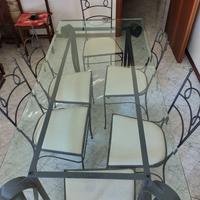 Tavolo in vetro e ferro battuto con 6 sedie