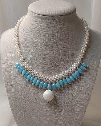 Collana Choker Perle Ceramica Vintage Vittoriano