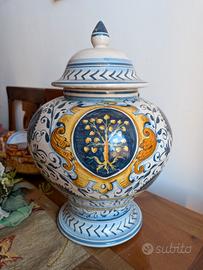 Coppia Vasi Coperchio Ceramica Artistica Vintage