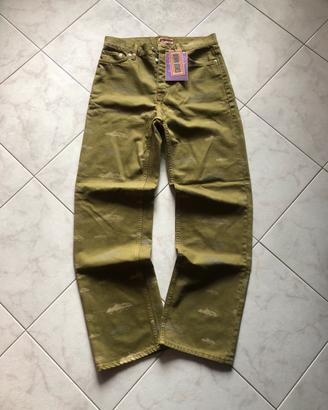 Jeans Corteiz originali streetwear verde denim