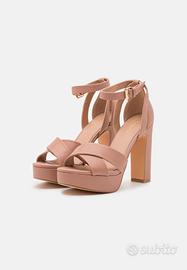 Sandali eleganti rosa cipria alti con plateau 39