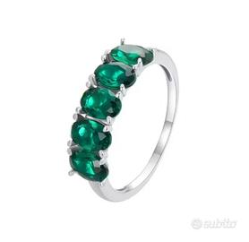 Anello Argento 925 5 Zirconi Verde Smeraldo