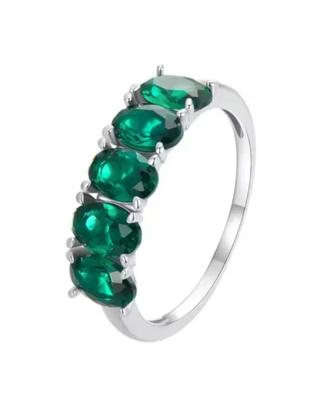 Anello Argento 925 5 Zirconi Verde Smeraldo